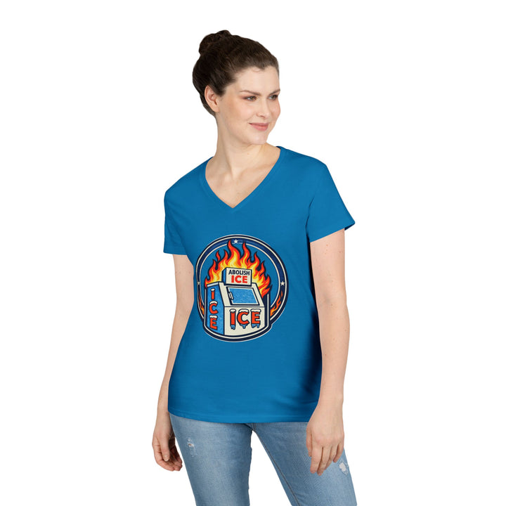 ABOLISH ICE On Fire - Women’s V-Neck T-Shirt