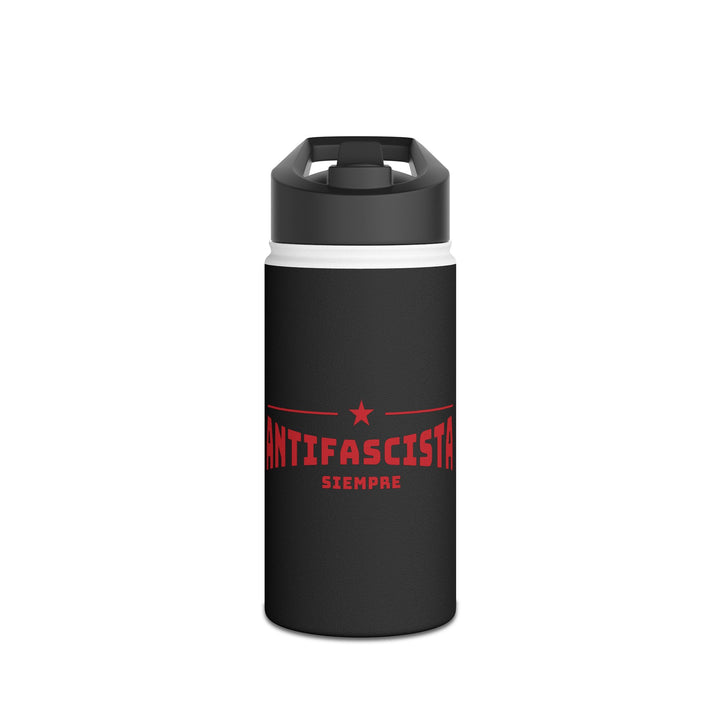 Antifascista Siempre with Red Star (Black) - Stainless Steel Water Bottle - Standard Lid