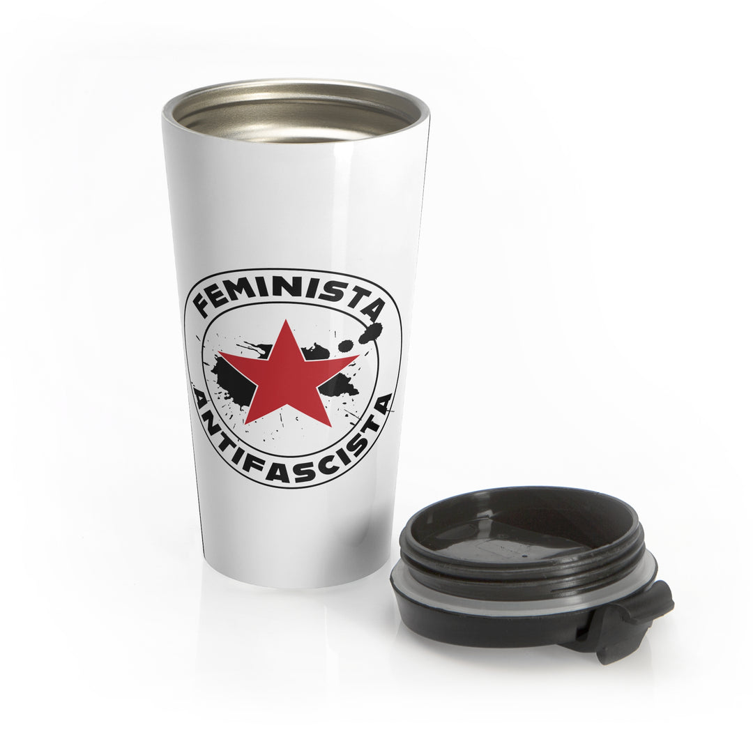 Feminista Antifascista – Stainless Steel Travel Mug, 15oz