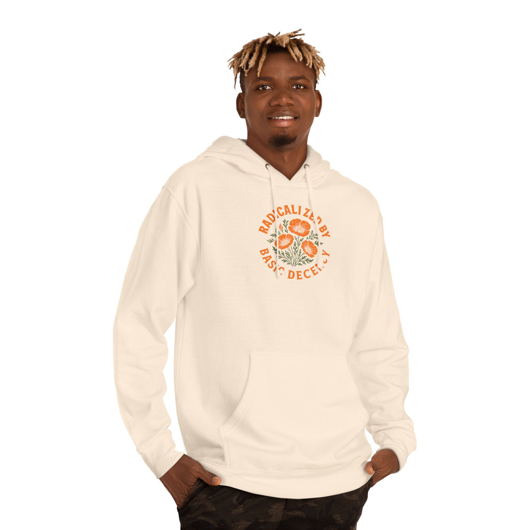 Radicalized by Basic Decency Orange Poppy Graphic – Unisex Pullover Hoodie Color: Bone