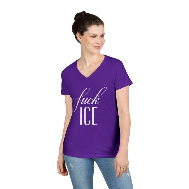F*ck ICE Cursive Graphic – Women’s V-Neck T-Shirt
