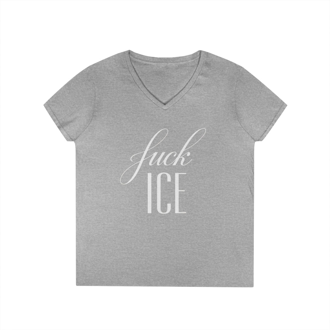 F*ck ICE Cursive Graphic – Women’s V-Neck T-Shirt