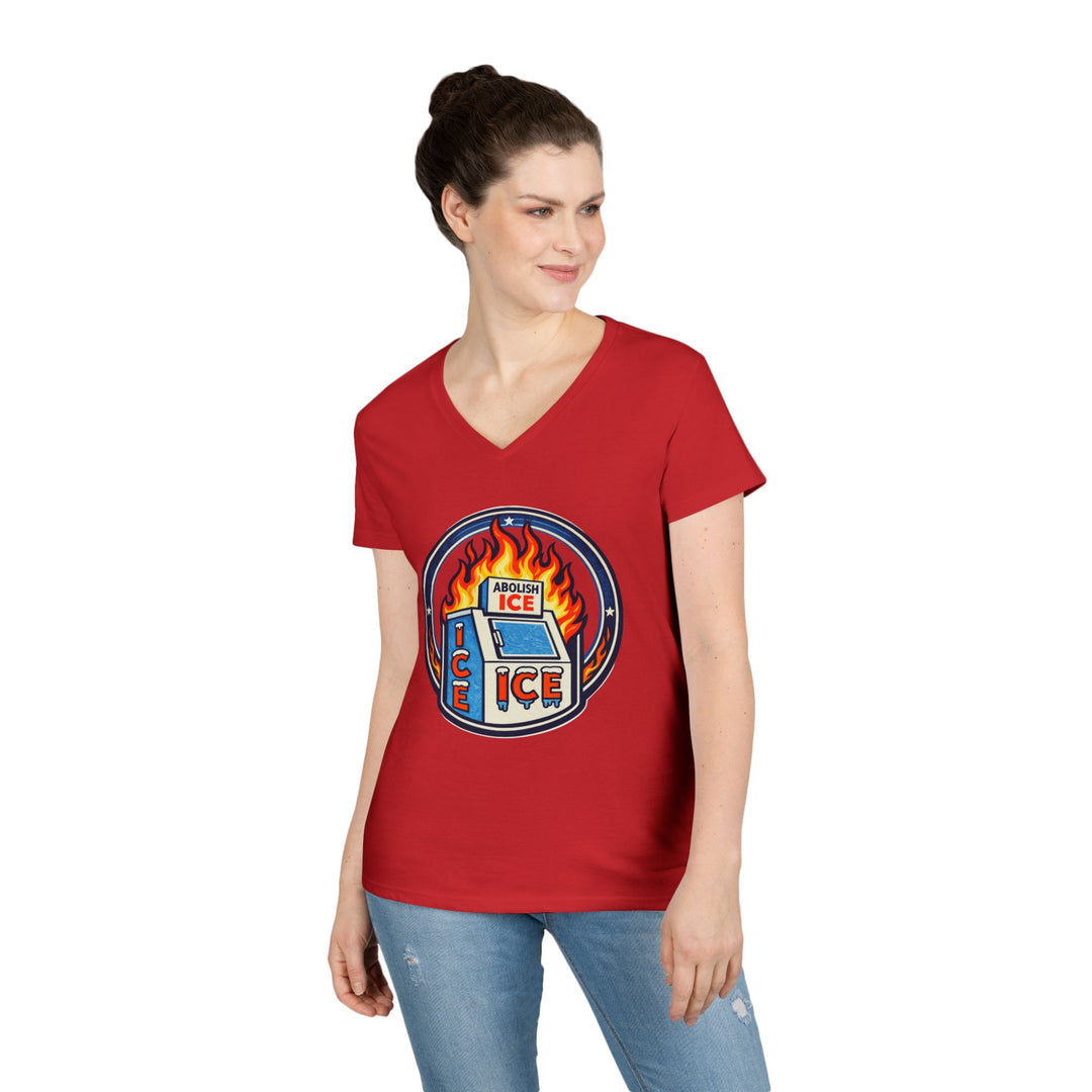 ABOLISH ICE On Fire - Women’s V-Neck T-Shirt