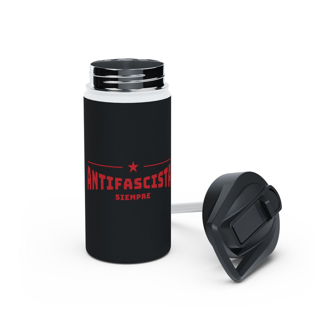Antifascista Siempre with Red Star (Black) - Stainless Steel Water Bottle - Standard Lid