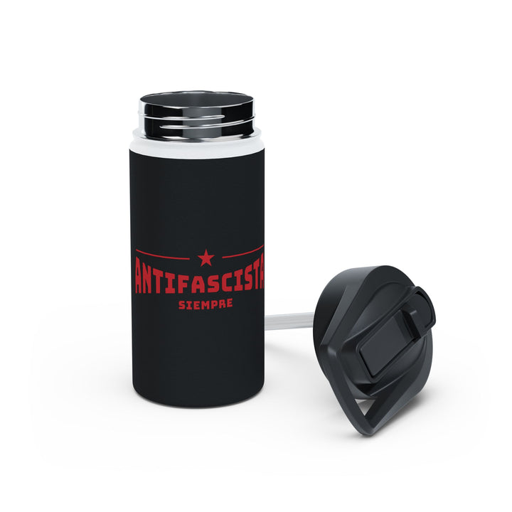 Antifascista Siempre with Red Star (Black) - Stainless Steel Water Bottle - Standard Lid