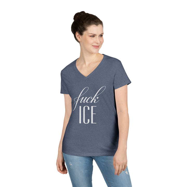 F*ck ICE Cursive Graphic – Women’s V-Neck T-Shirt
