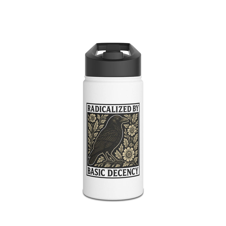Radicalized By Basic Decency with Crow Graphic - Stainless Steel Water Bottle - Standard Lid