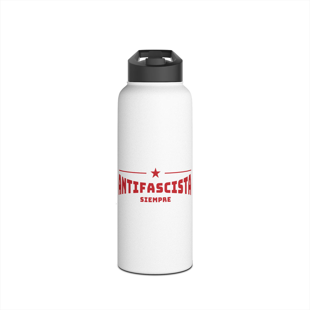 Antifascista Siempre with Red Star (White) - Stainless Steel Water Bottle - Standard Lid