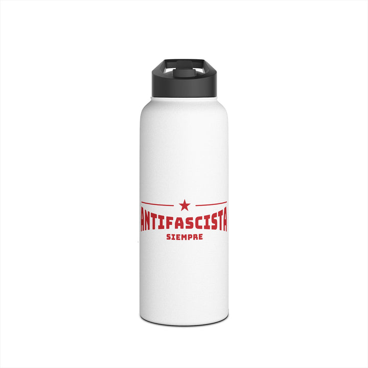 Antifascista Siempre with Red Star (White) - Stainless Steel Water Bottle - Standard Lid