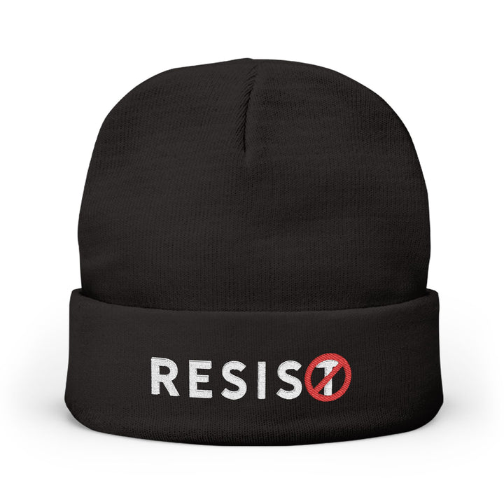 RESIST Circle-T Slash Graphic Against Authoritarianism – Embroidered Knit Beanie