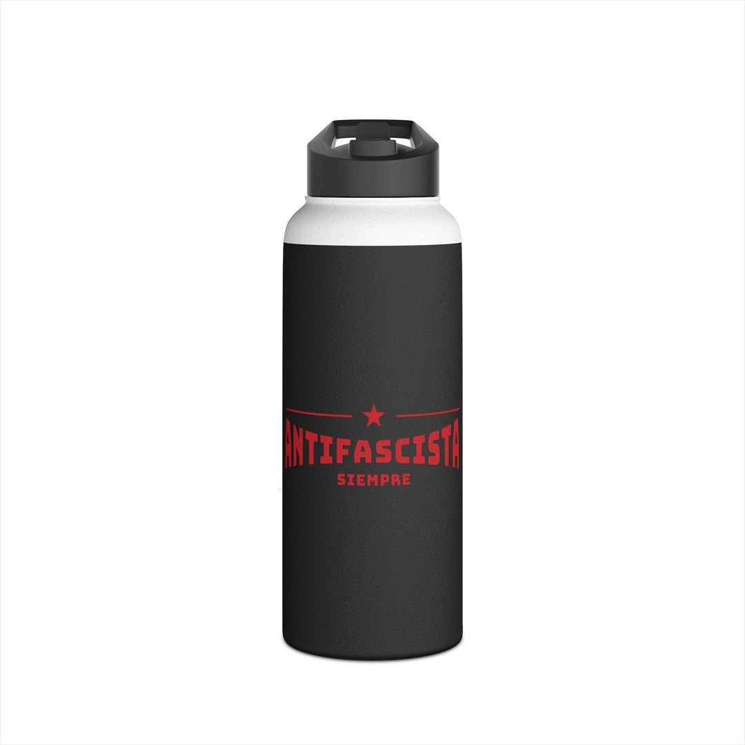 Antifascista Siempre with Red Star (Black) - Stainless Steel Water Bottle - Standard Lid