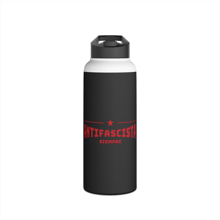 Antifascista Siempre with Red Star (Black) - Stainless Steel Water Bottle - Standard Lid