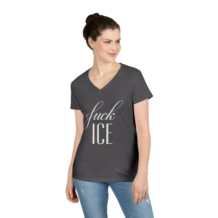 F*ck ICE Cursive Graphic – Women’s V-Neck T-Shirt