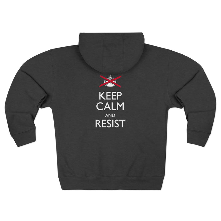 Keep Calm and Resist Raised Fist with Banner Graphic – Unisex Zip Hoodie