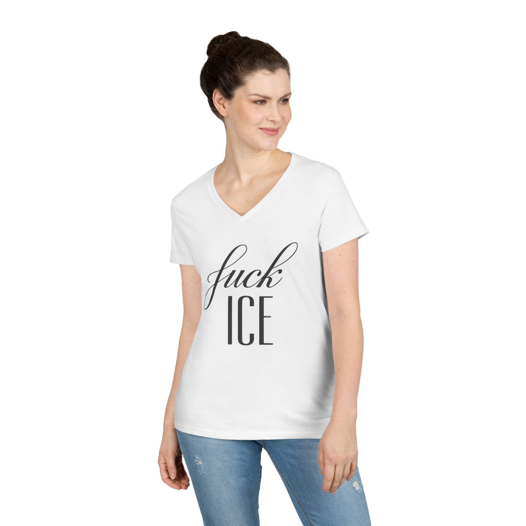 F*ck ICE Cursive Graphic – Women’s V-Neck T-Shirt