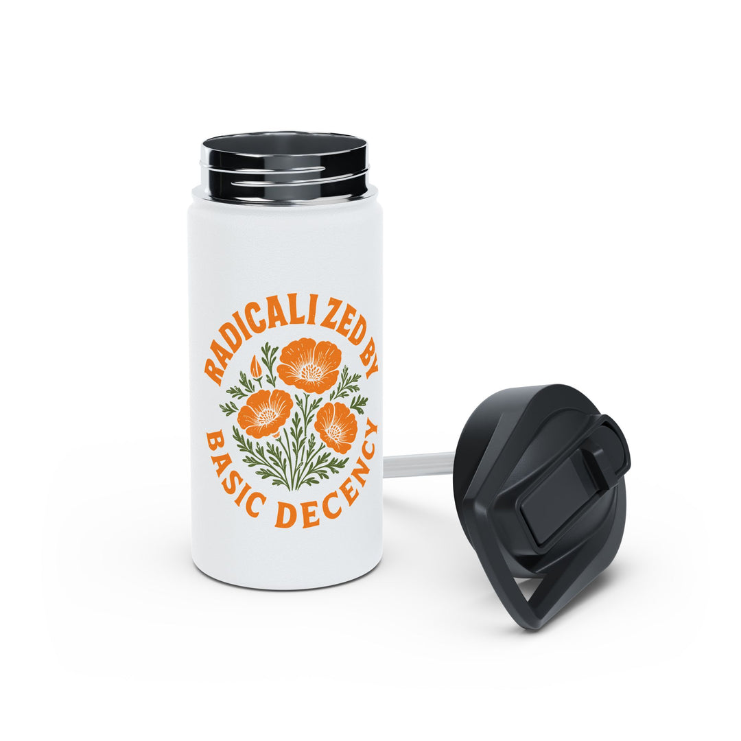 Radicalized By Basic Decency with Poppy Floral - Stainless Steel Water Bottle - Standard Lid