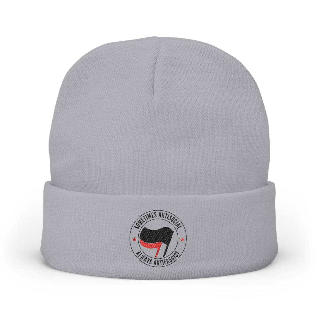 Sometimes Antisocial Always Antifascist – Embroidered Knit Beanie