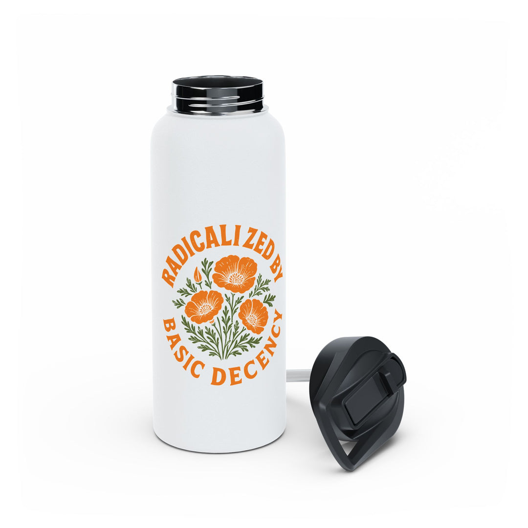Radicalized By Basic Decency with Poppy Floral - Stainless Steel Water Bottle - Standard Lid