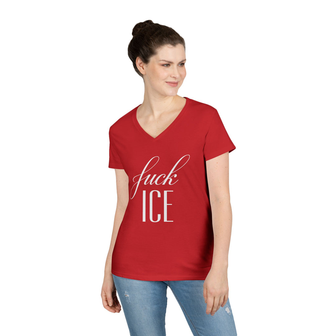 F*ck ICE Cursive Graphic – Women’s V-Neck T-Shirt