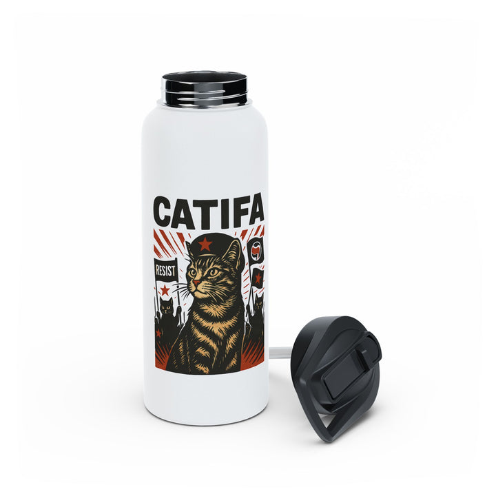 Catifa - Anti-Fascist Cat – Stainless Steel Water Bottle, Standard Lid