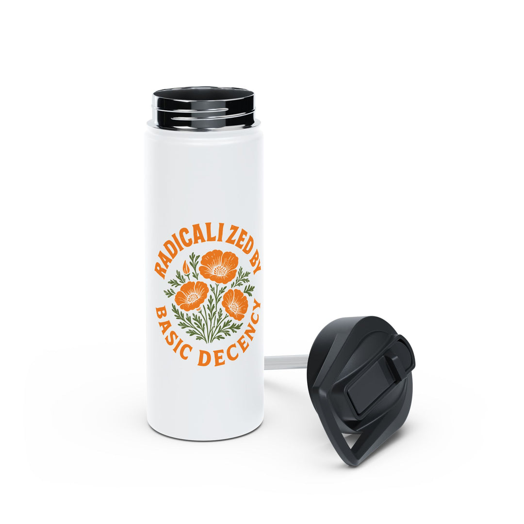 Radicalized By Basic Decency with Poppy Floral - Stainless Steel Water Bottle - Standard Lid
