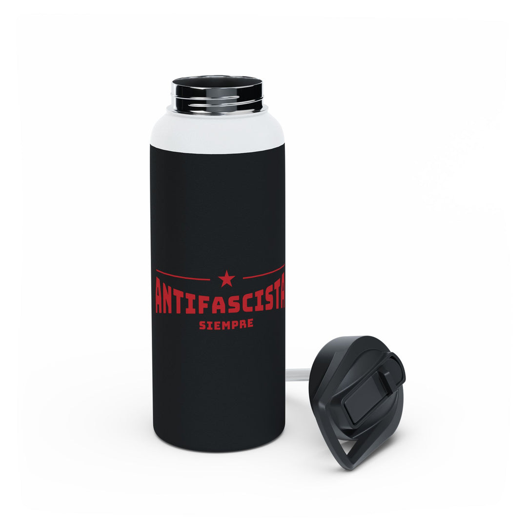 Antifascista Siempre with Red Star (Black) - Stainless Steel Water Bottle - Standard Lid