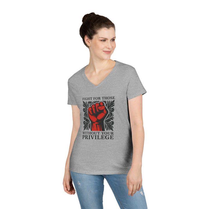Fight for Those Without Privilege Red Fist – Women's V-Neck T-Shirt