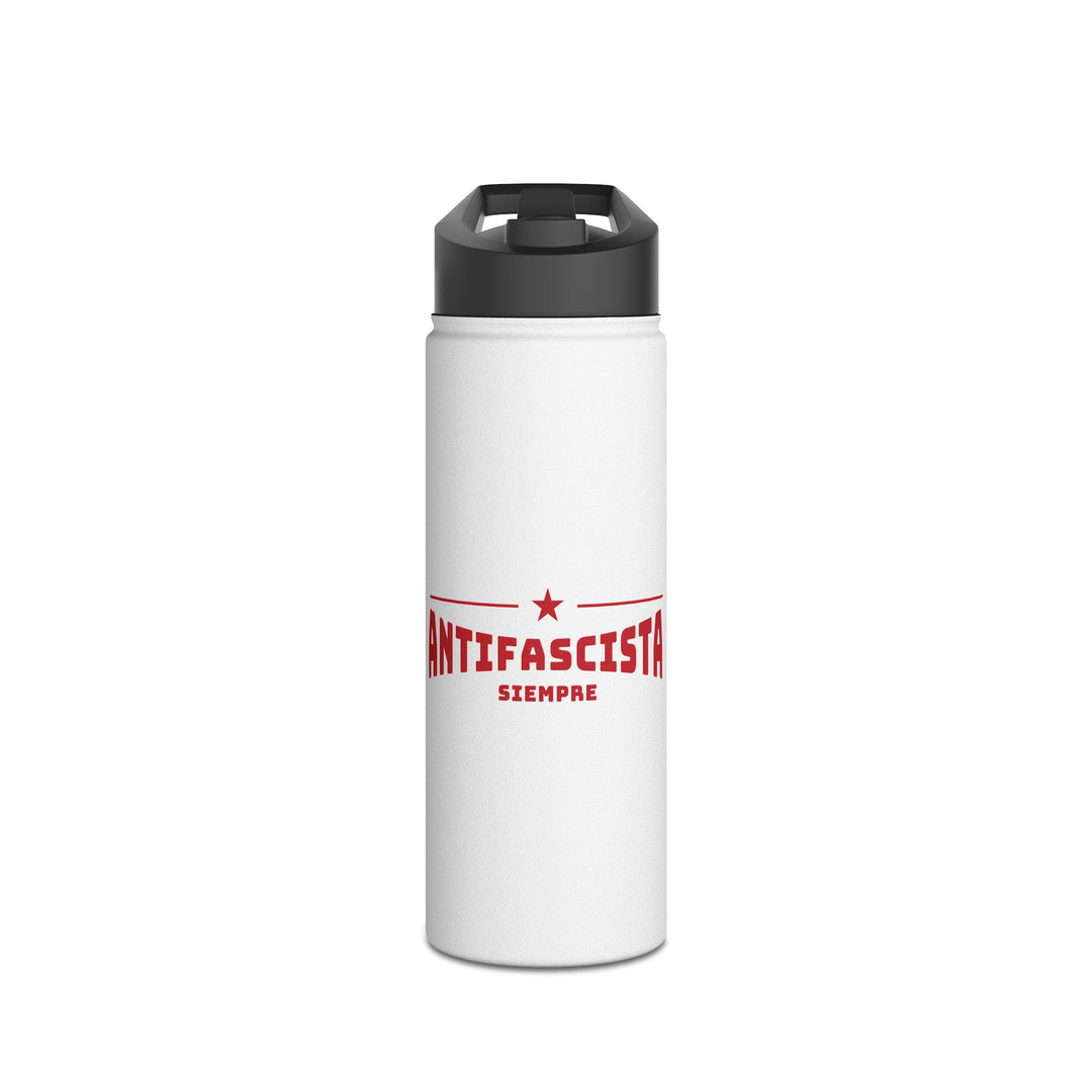 Antifascista Siempre with Red Star (White) - Stainless Steel Water Bottle - Standard Lid