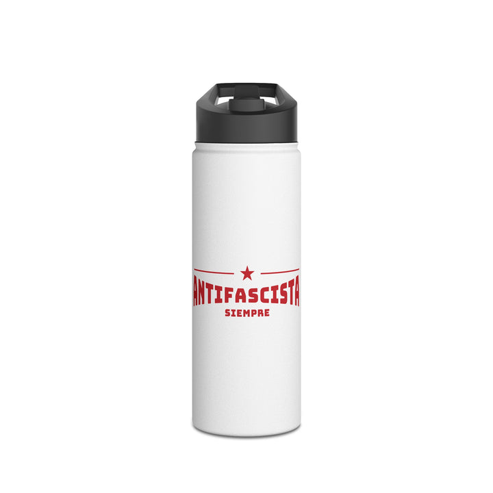 Antifascista Siempre with Red Star (White) - Stainless Steel Water Bottle - Standard Lid