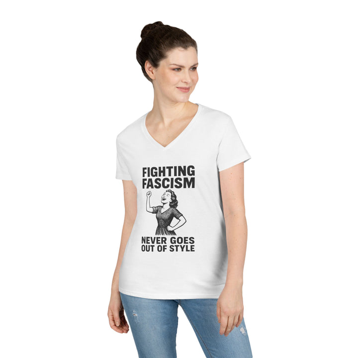 Fighting Fascism Never Goes Out of Style – Women's V-Neck T-Shirt
