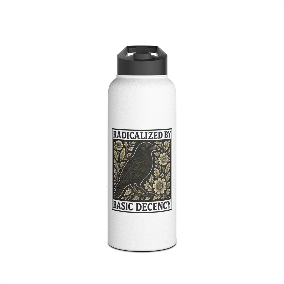 Radicalized By Basic Decency with Crow Graphic - Stainless Steel Water Bottle - Standard Lid