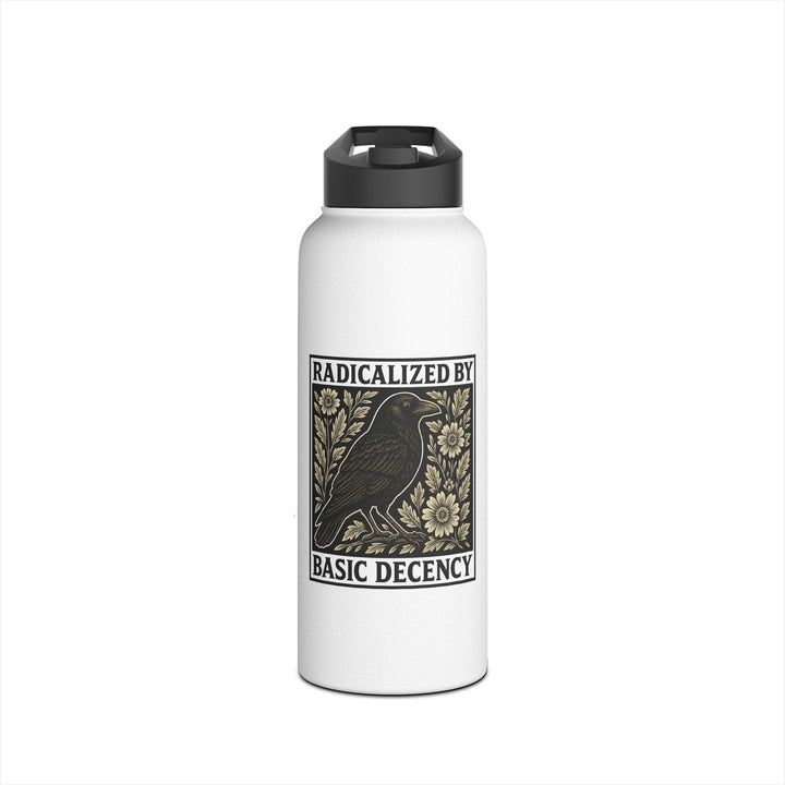 Radicalized By Basic Decency with Crow Graphic - Stainless Steel Water Bottle - Standard Lid