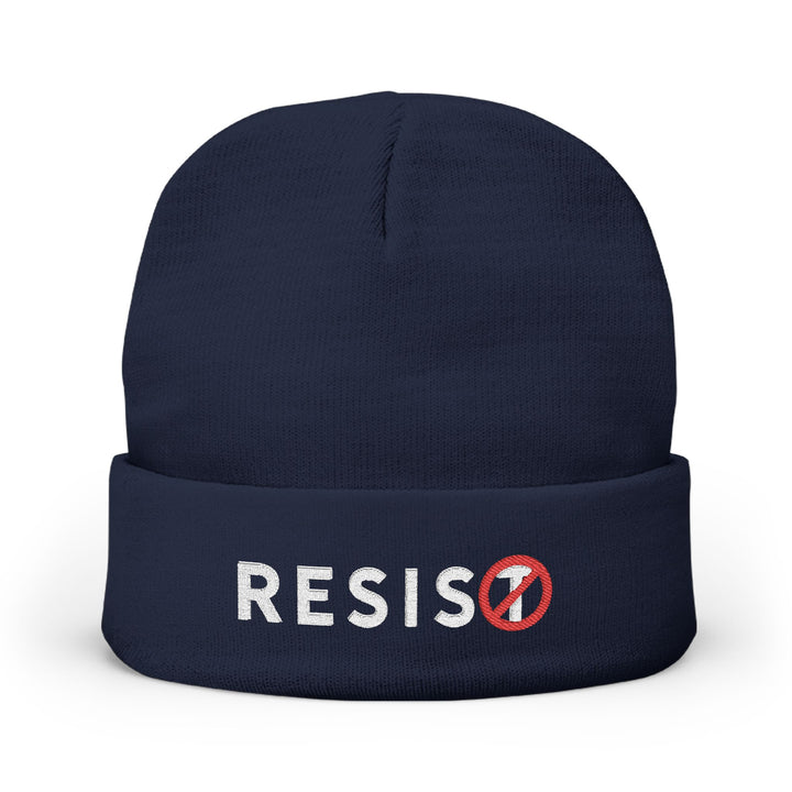 RESIST Circle-T Slash Graphic Against Authoritarianism – Embroidered Knit Beanie