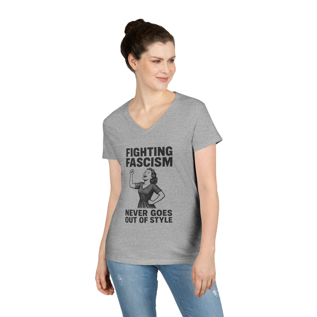Fighting Fascism Never Goes Out of Style – Women's V-Neck T-Shirt