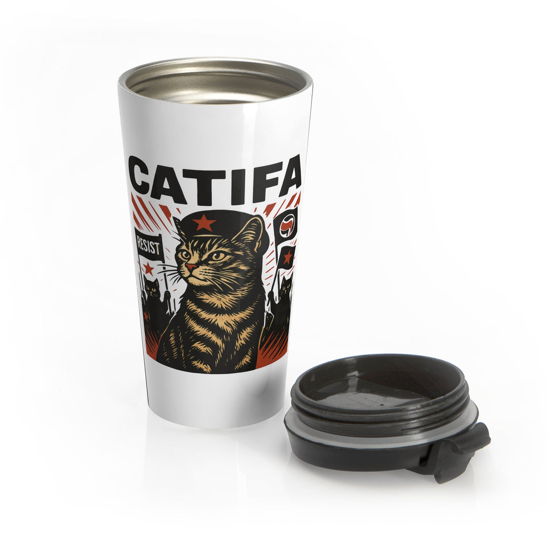 Catifa - Anti-Fascist Cat – Stainless Steel Travel Mug, 15oz