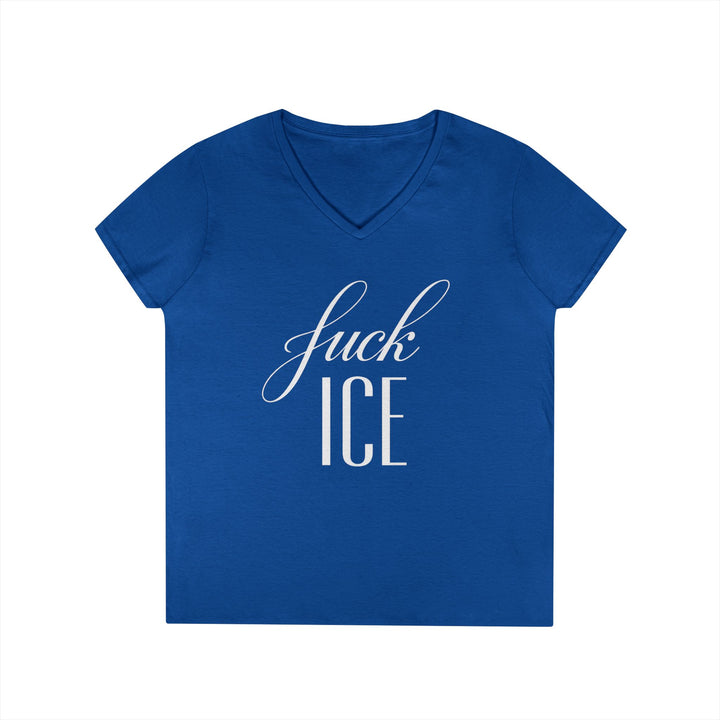 F*ck ICE Cursive Graphic – Women’s V-Neck T-Shirt