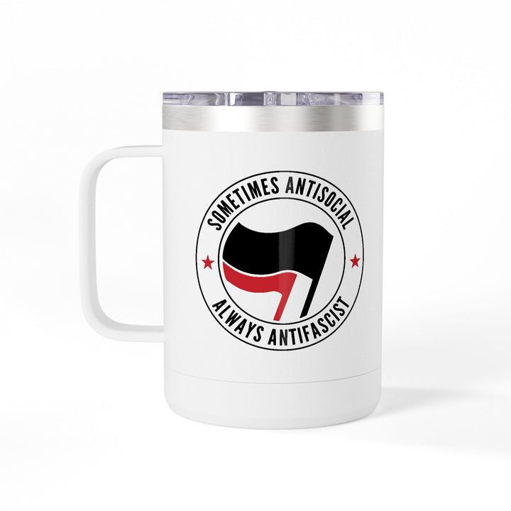 Sometimes Antisocial Always Antifascist – Coffee Mug Tumbler, 15oz