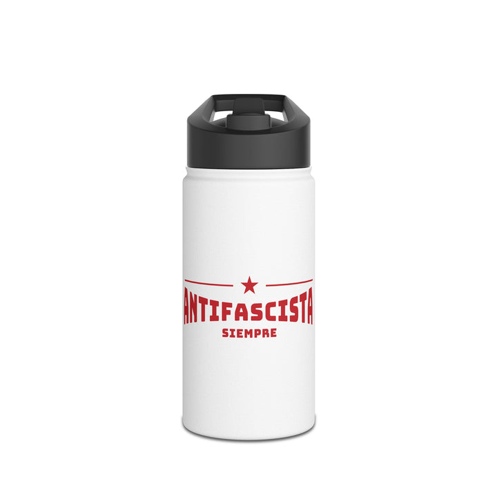 Antifascista Siempre with Red Star (White) - Stainless Steel Water Bottle - Standard Lid