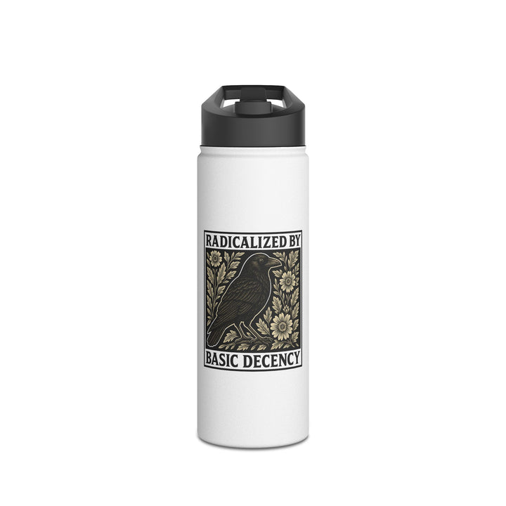 Radicalized By Basic Decency with Crow Graphic - Stainless Steel Water Bottle - Standard Lid