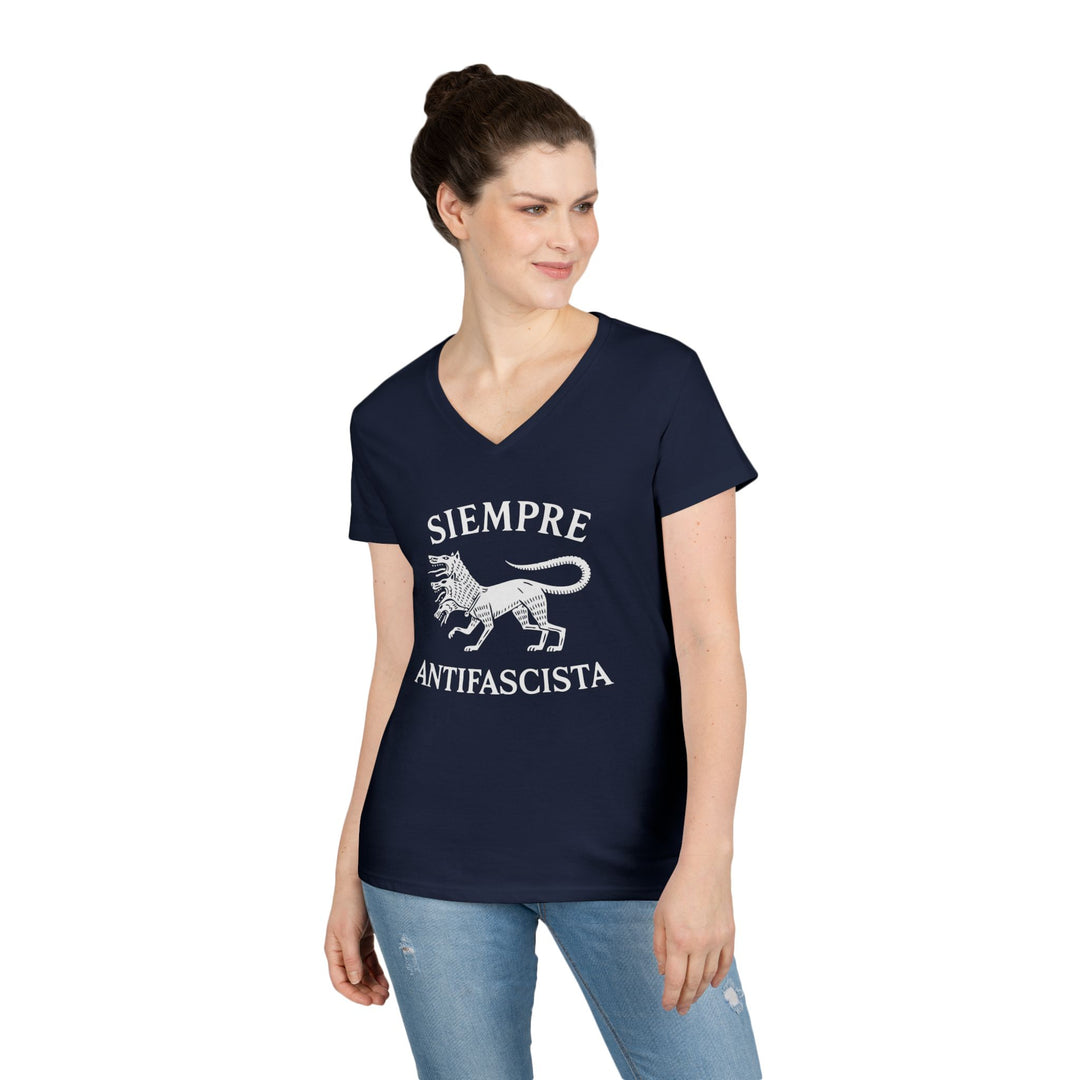Siempre Antifascista Graphic – Women's V-Neck T-Shirt