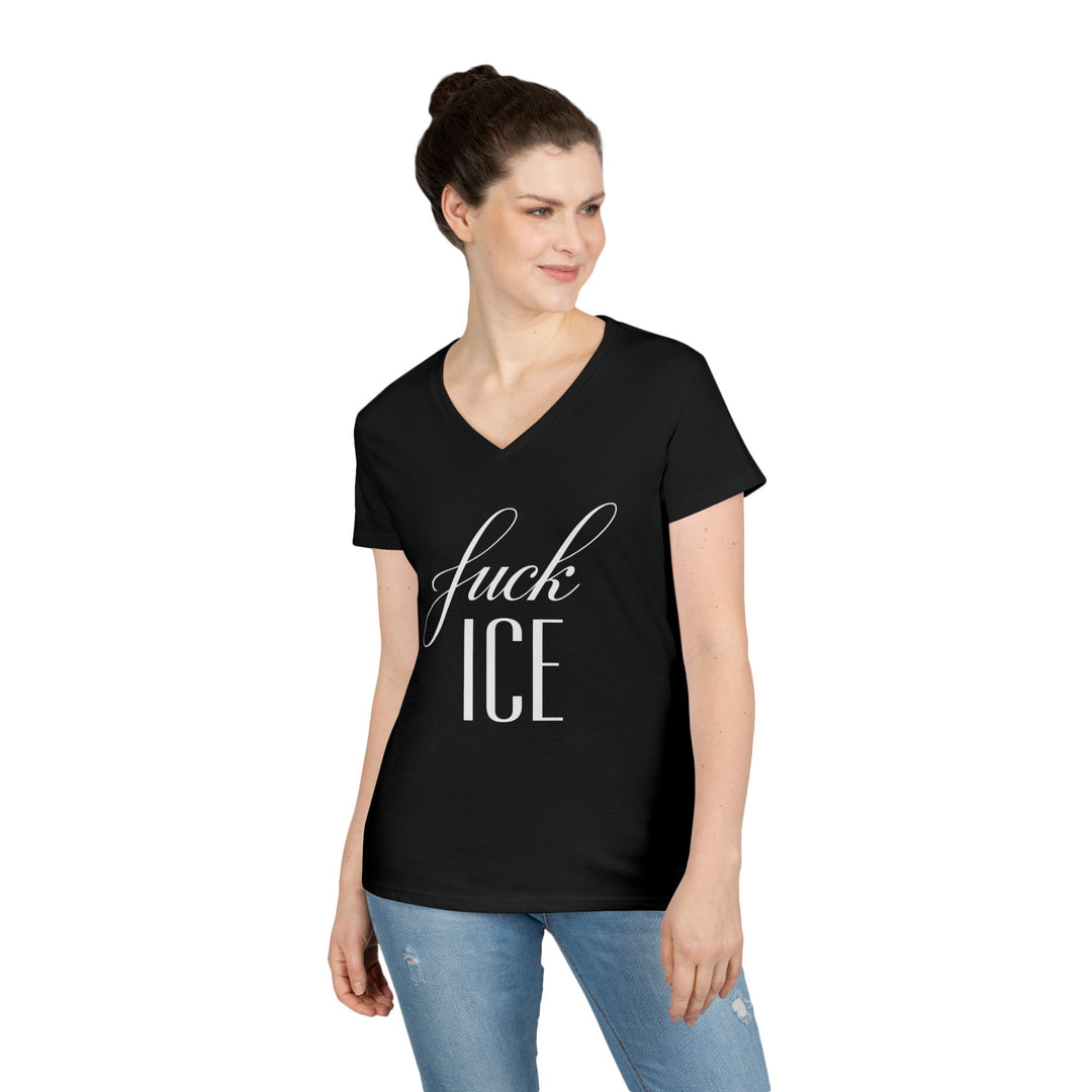 F*ck ICE Cursive Graphic – Women’s V-Neck T-Shirt