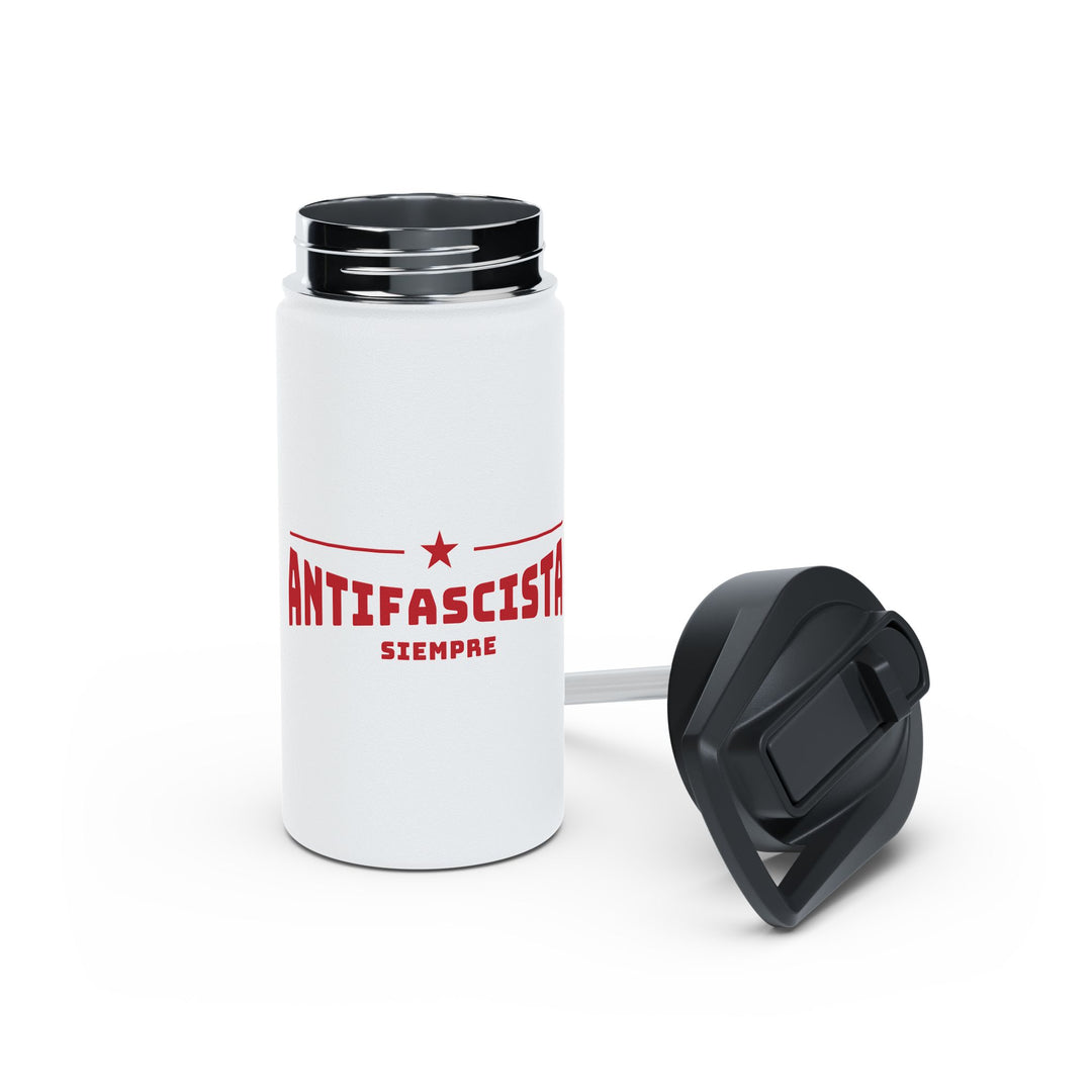Antifascista Siempre with Red Star (White) - Stainless Steel Water Bottle - Standard Lid