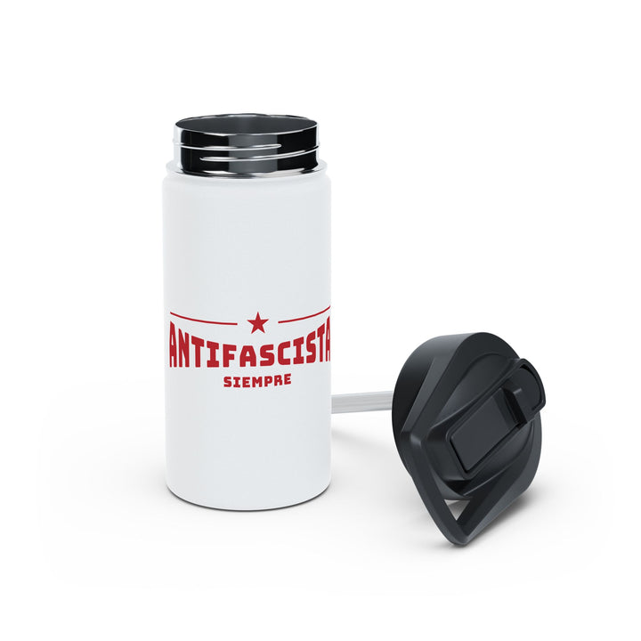 Antifascista Siempre with Red Star (White) - Stainless Steel Water Bottle - Standard Lid