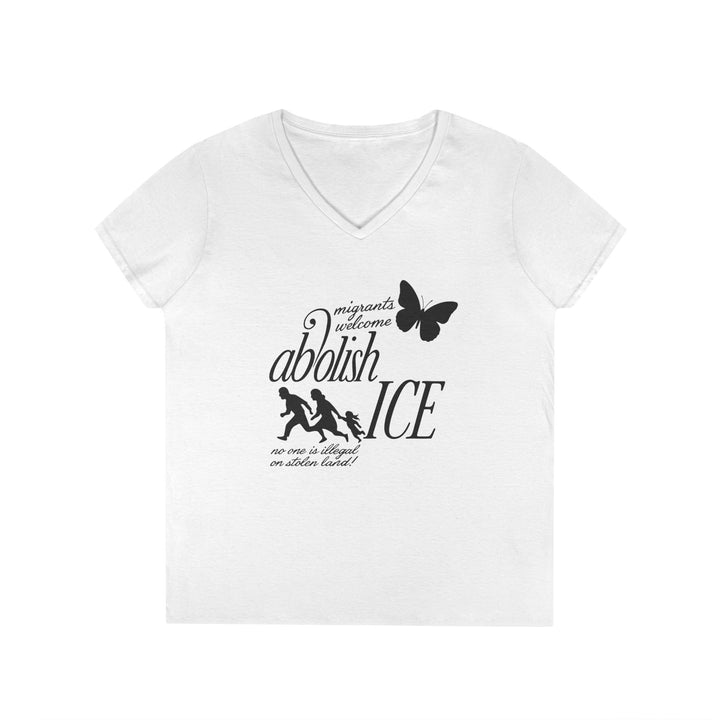 Migrants Welcome, Abolish ICE – Women's V-Neck T-Shirt