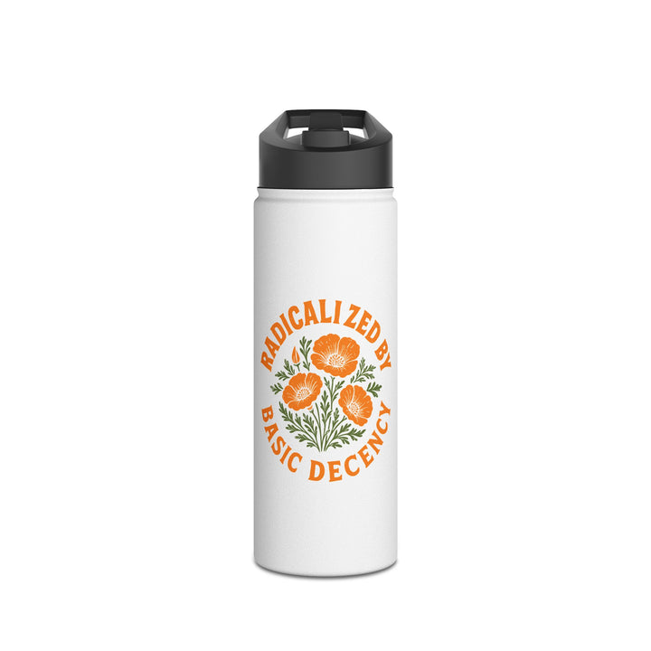 Radicalized By Basic Decency with Poppy Floral - Stainless Steel Water Bottle - Standard Lid