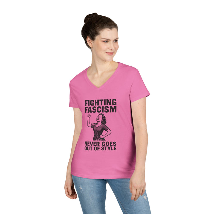Fighting Fascism Never Goes Out of Style – Women's V-Neck T-Shirt