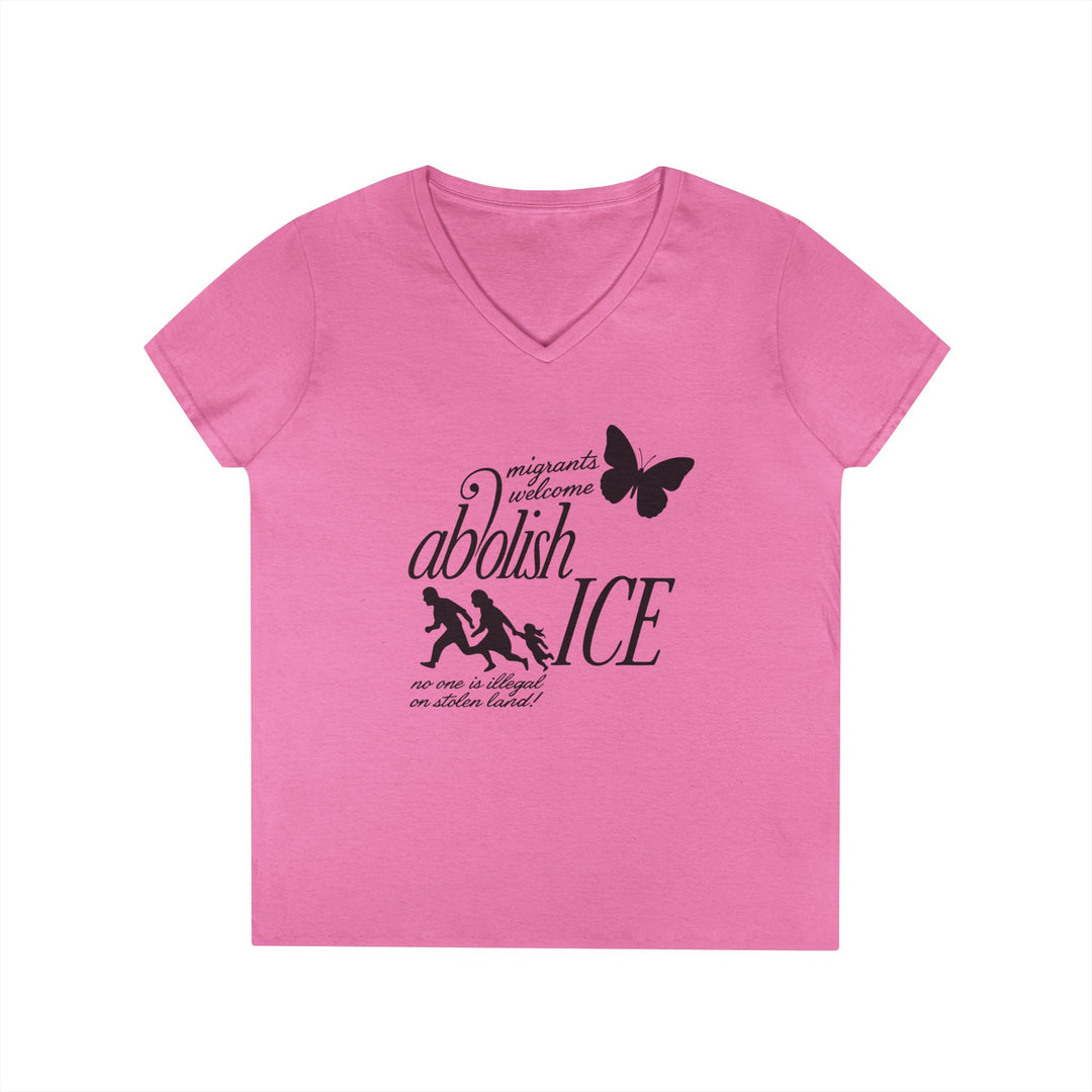 Migrants Welcome, Abolish ICE – Women's V-Neck T-Shirt