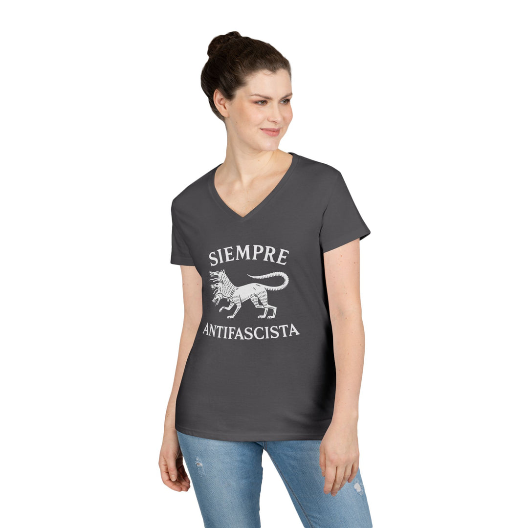 Siempre Antifascista Graphic – Women's V-Neck T-Shirt