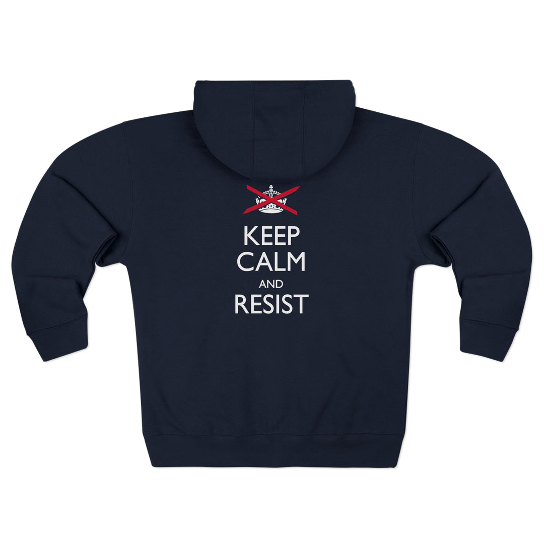 Keep Calm and Resist Raised Fist with Banner Graphic – Unisex Zip Hoodie