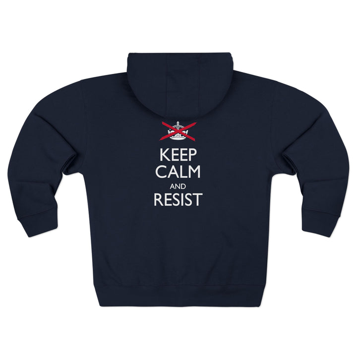Keep Calm and Resist Raised Fist with Banner Graphic – Unisex Zip Hoodie
